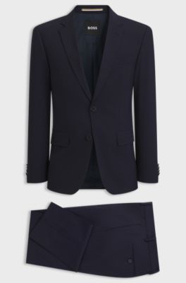 Two-piece slim-fit suit in Italian virgin wool, Dark Blue