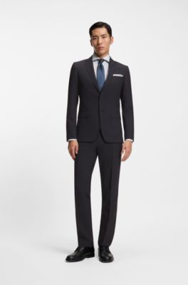 Two-piece slim-fit suit in Italian virgin wool, Dark Blue