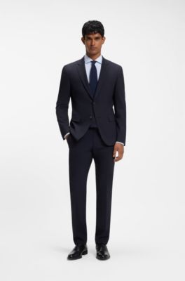 Two-piece slim-fit suit in Italian virgin wool, Dark Blue