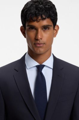 Two-piece slim-fit suit in Italian virgin wool, Dark Blue