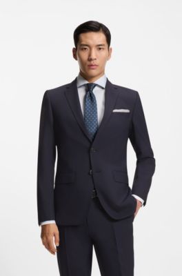 Two-piece slim-fit suit in a wool blend, Dark Blue