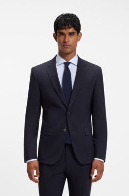 Two-piece slim-fit suit in Italian virgin wool, Dark Blue