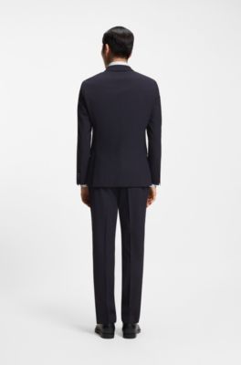Two-piece slim-fit suit in a wool blend, Dark Blue