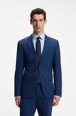 Two-piece slim-fit suit in Italian virgin wool, Blue