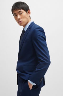 Two-piece slim-fit suit in Italian virgin wool, Blue