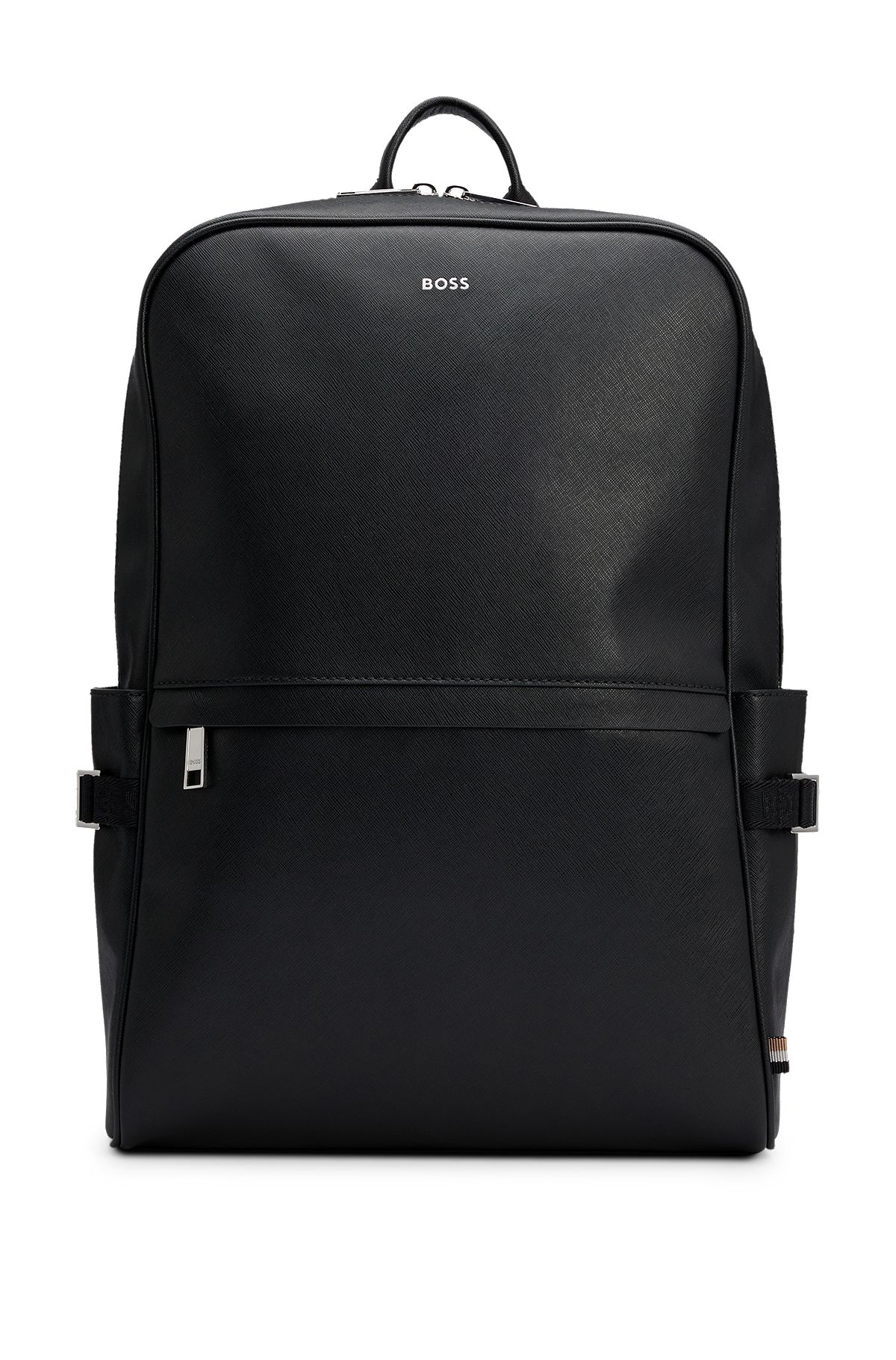 Рюкзак из структурированной кожи с серебристым логотипом, Черный