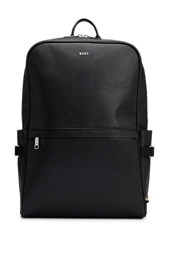 Structured backpack with silver-tone logo, Black