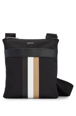 Hugo Boss Signature-stripe Envelope Bag In Recycled Nylon In Black ...