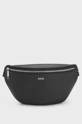 Structured belt bag with logo trim, Black