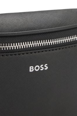 Structured belt bag with logo trim, Black