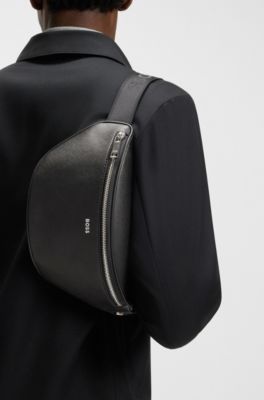 Structured belt bag with logo trim, Black