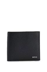 Structured billfold wallet with logo lettering and coin pocket, Black