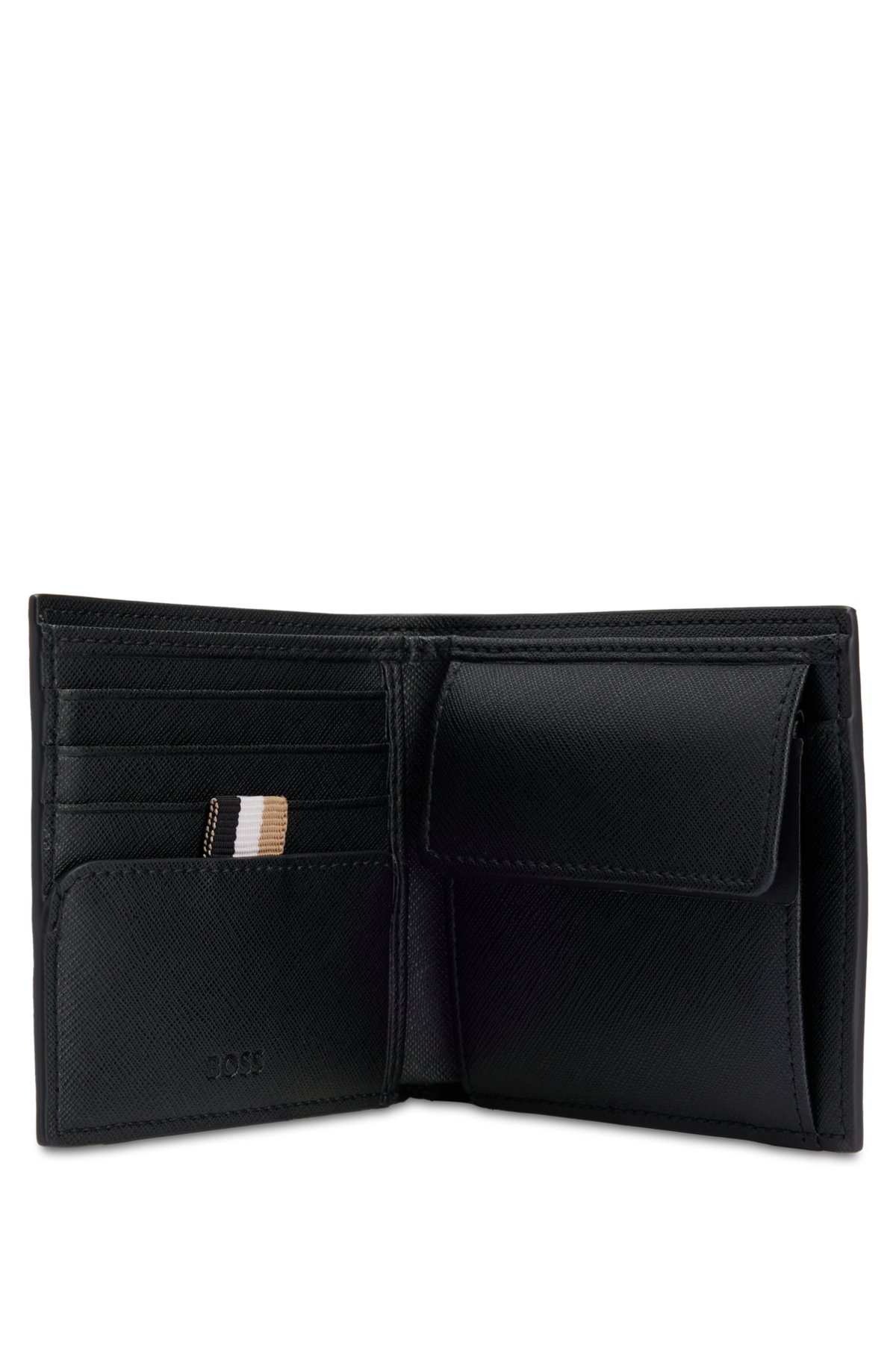 Structured wallet with signature stripe and logo detail, Black
