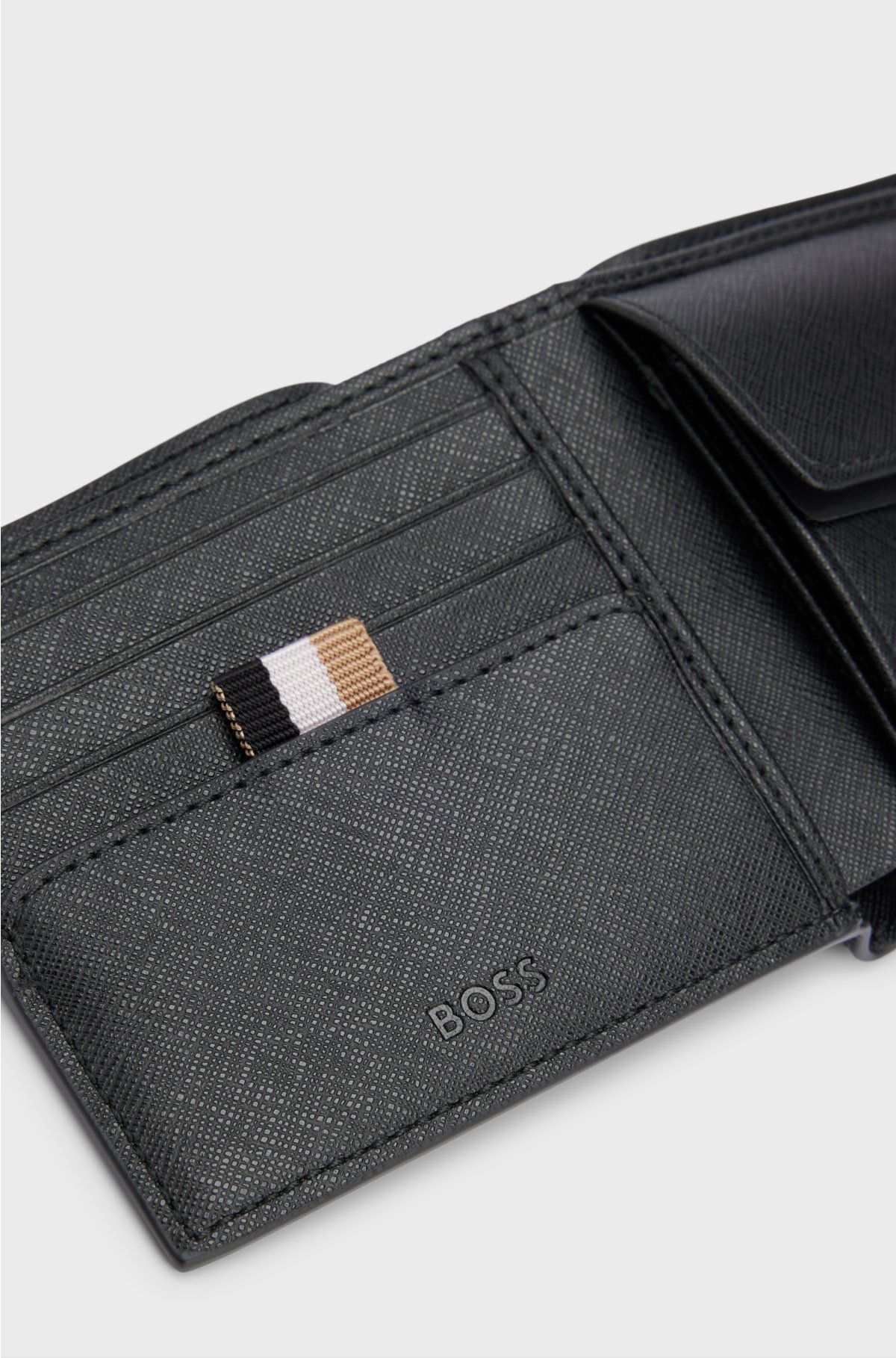 BOSS - Structured wallet with signature stripe and logo detail