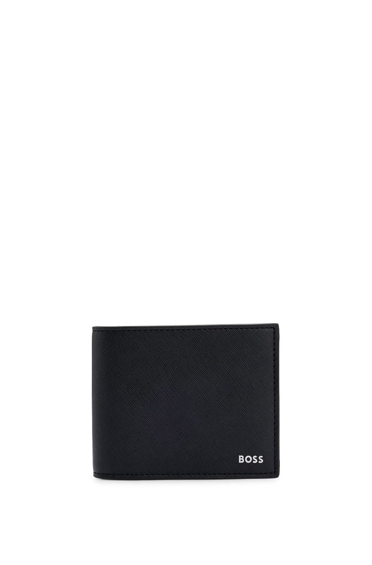 Structured trifold wallet with signature trims, Zwart