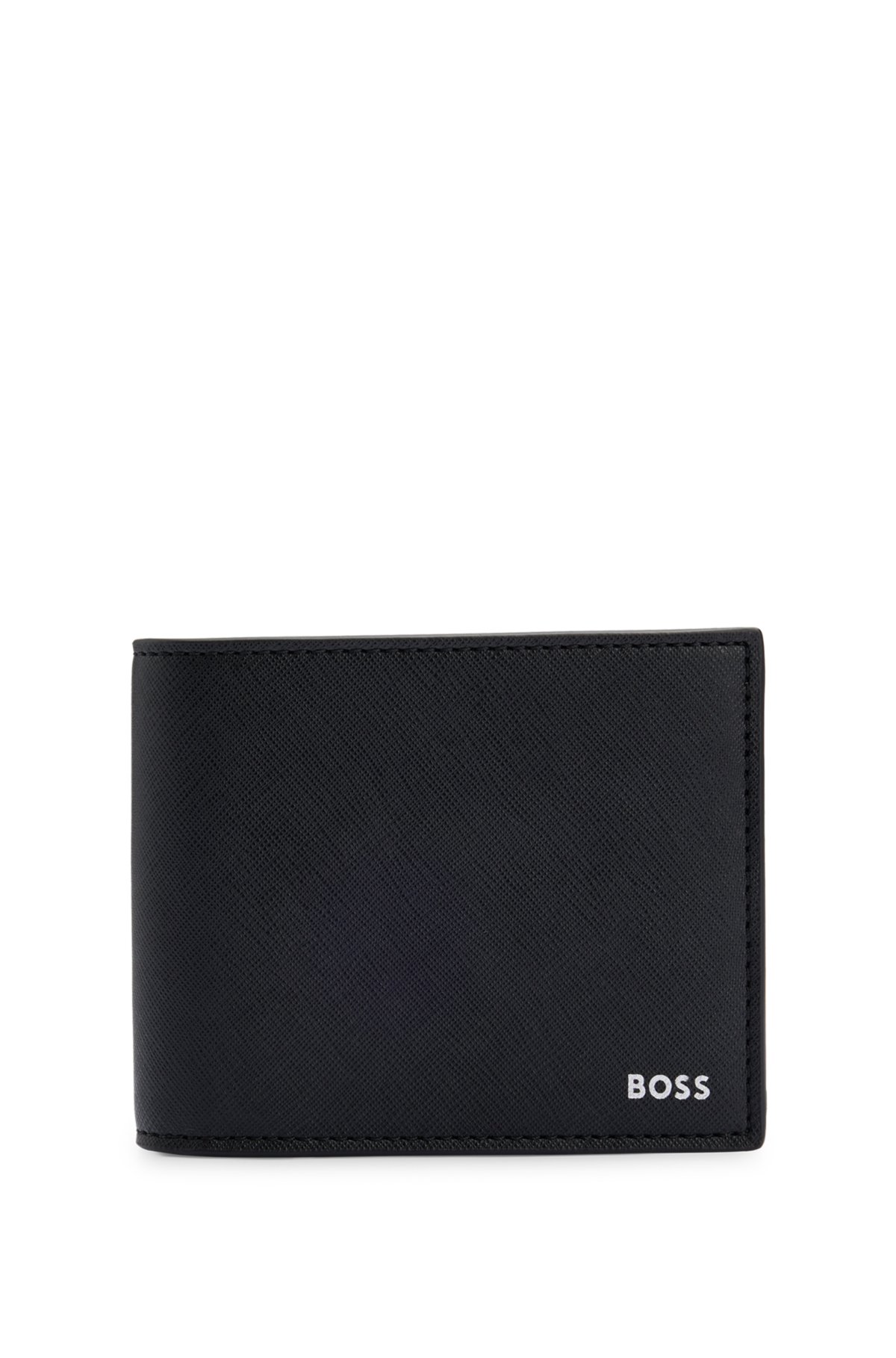 Structured trifold wallet with signature trims, Black