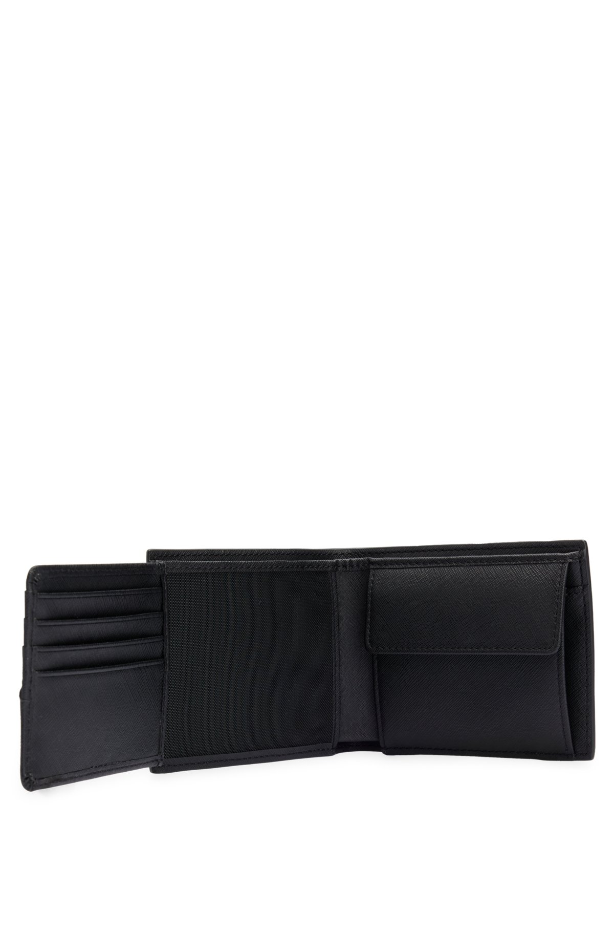 Structured trifold wallet with signature trims, Black