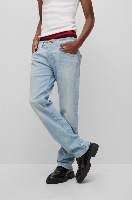 they biography Counsel HUGO - HUGO | REPLAY straight-fit jeans in light-blue stretch denim