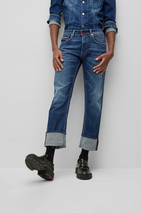HUGO | REPLAY straight-fit jeans in dark-blue stretch denim, Dark Blue