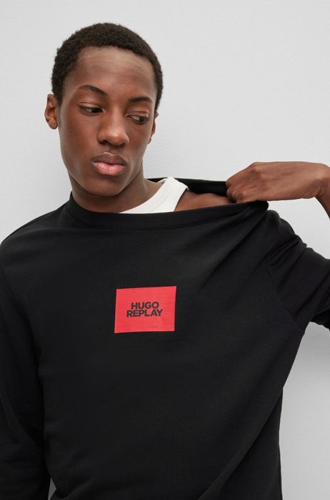 HUGO - HUGO jersey de algodón orgánico con etiqueta roja de logo de la cápsula