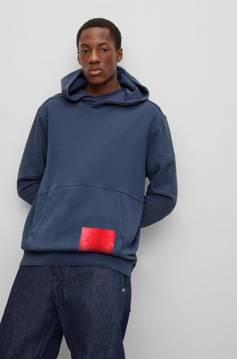 HUGO | REPLAY organic-cotton hoodie with capsule logo label, Dark Blue