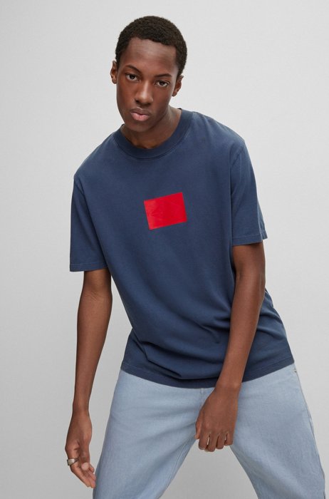 HUGO | REPLAY organic-cotton T-shirt with capsule logo badge, Dark Blue