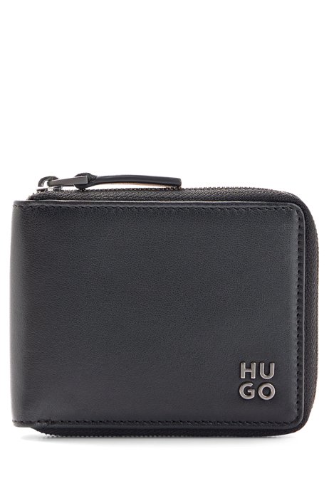Ziparound leather wallet with stacked logo , Black