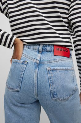 HUGO - Wide-leg modern-fit jeans in blue organic-cotton denim 