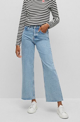 Wide-leg modern-fit jeans in blue organic-cotton denim, Light Blue