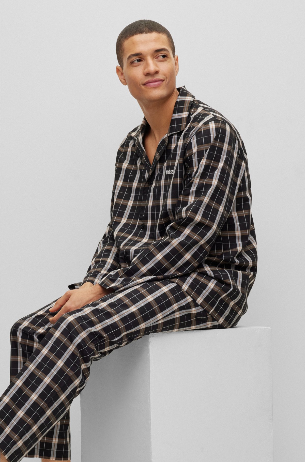 løbetur Sikker bruser BOSS - Checked pyjamas in cotton poplin