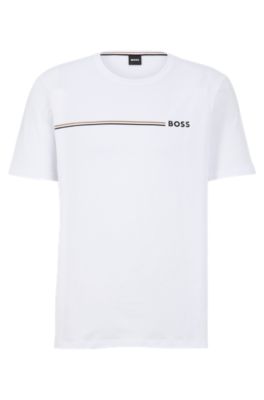 BOSS - ストレッチコットン パジャマTシャツ シグネチャーストライプ＆ロゴ