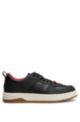 Mixed-material trainers with bonded leather and perforations, Black