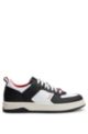 Mixed-material trainers with bonded leather and perforations, White