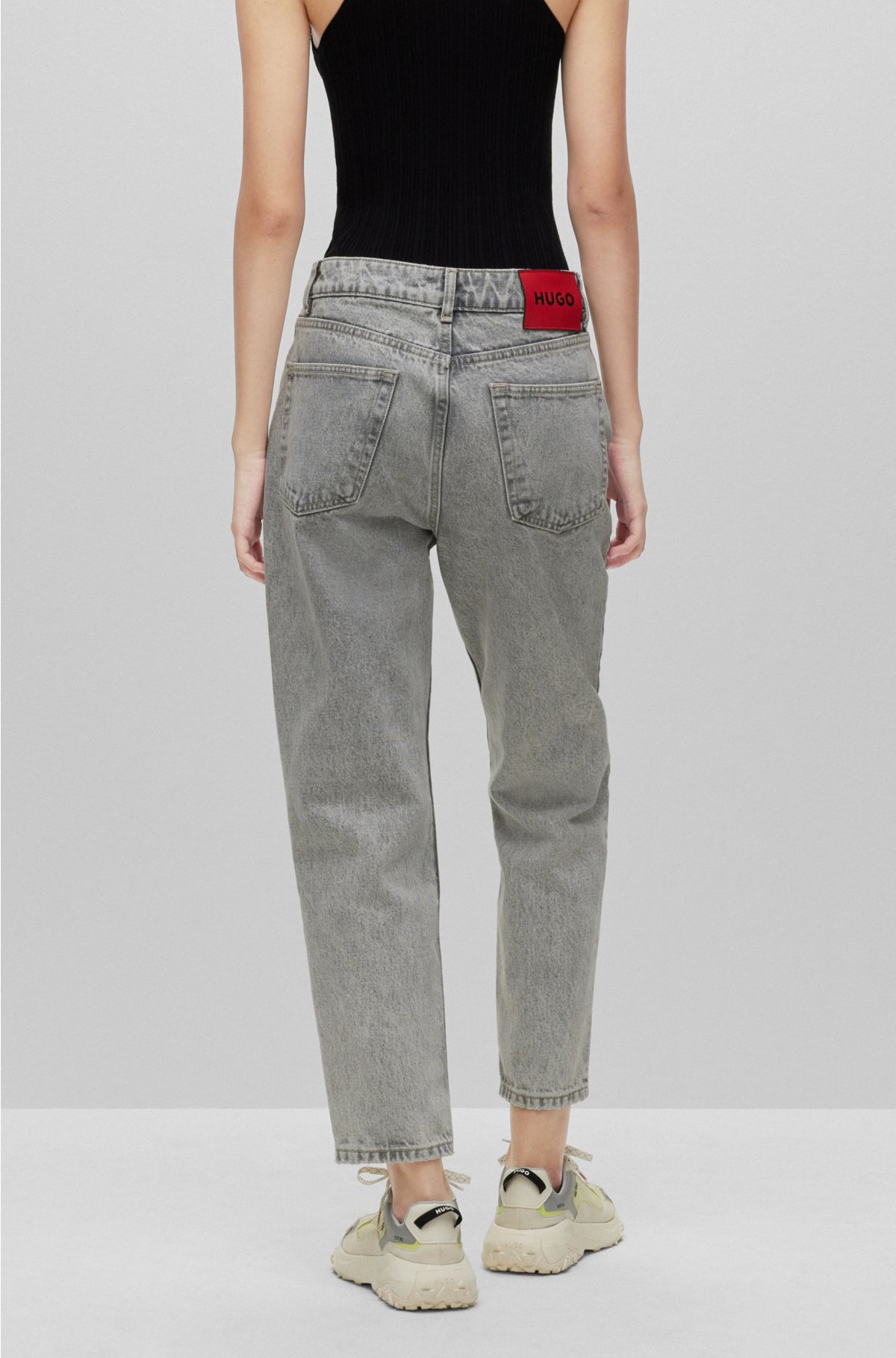 HUGO - Relaxed-fit mom jeans in grey organic-cotton denim