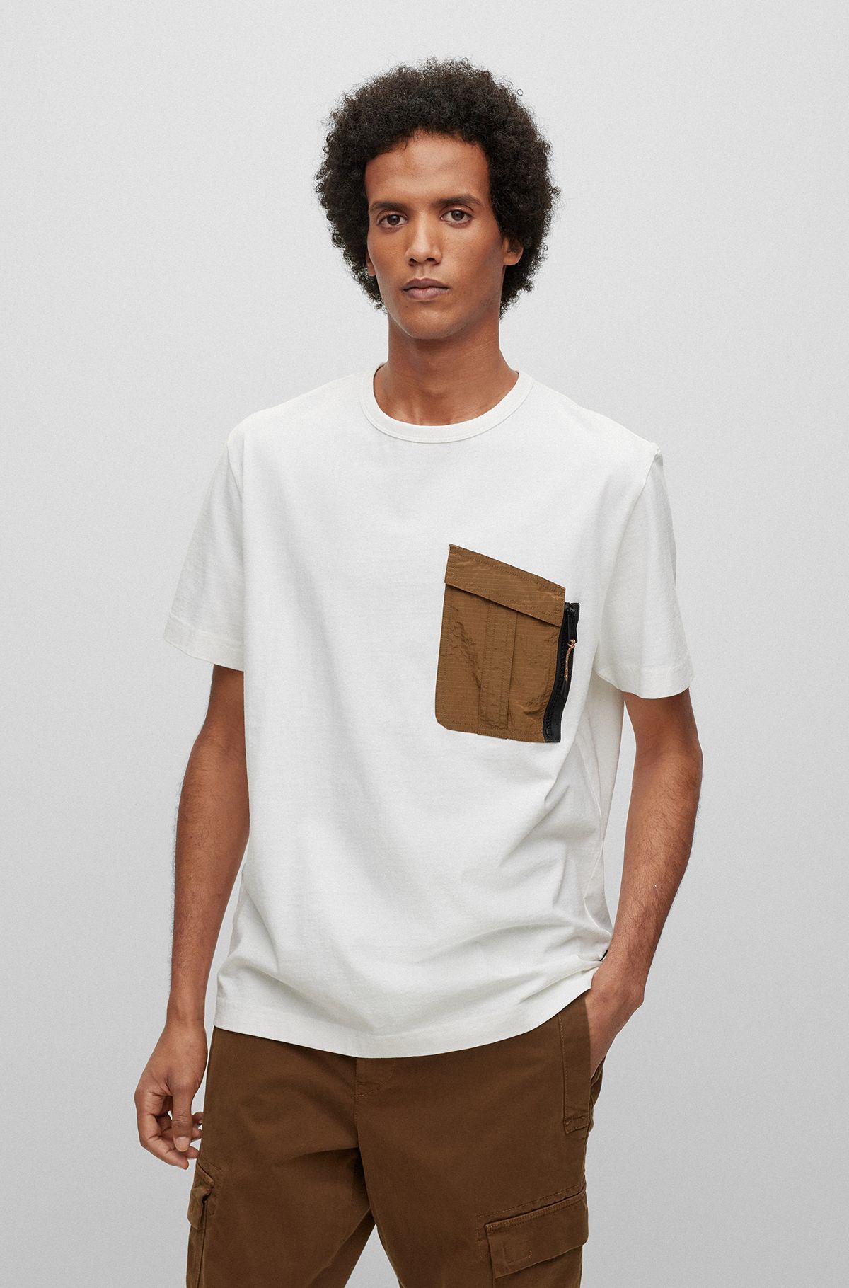 Cotton-jersey T-shirt with zipped patch pocket, White