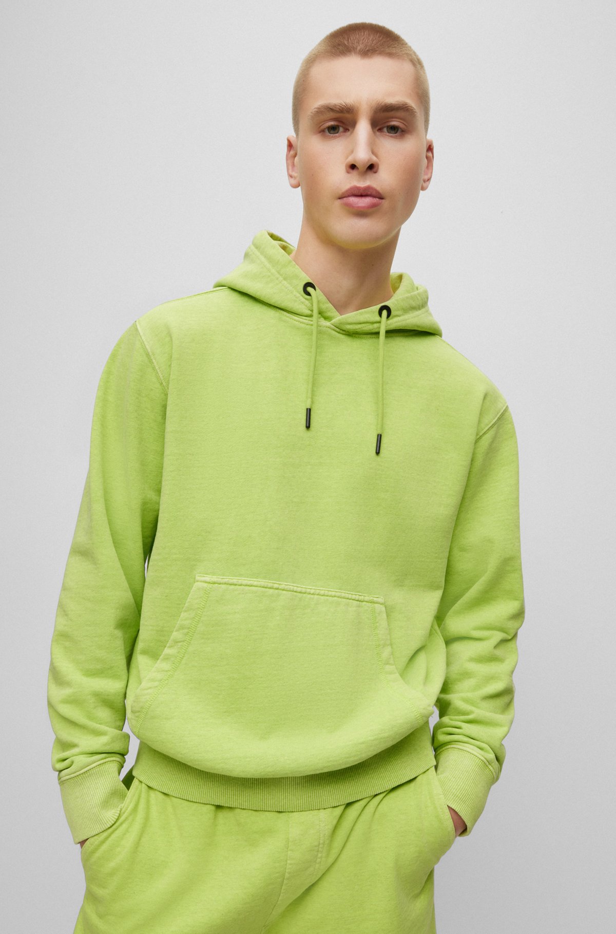 Cotton-blend relaxed-fit hoodie with embroidered logo, Green