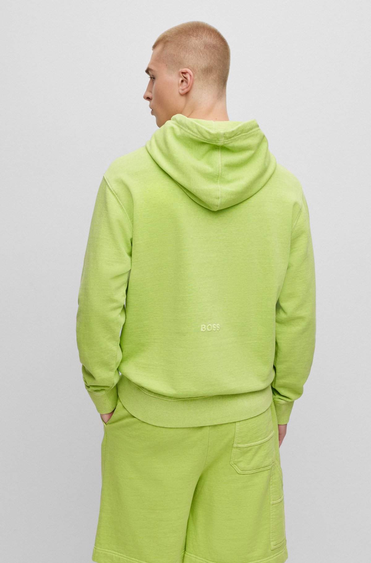 Cotton-blend relaxed-fit hoodie with embroidered logo, Green