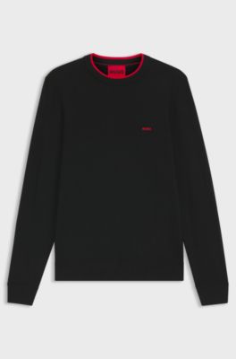 Pull Regular Fit en coton m&eacute;lang&eacute;, Noir