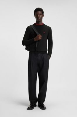 Pull Regular Fit en coton m&eacute;lang&eacute;, Noir