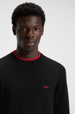 Pull Regular Fit en coton m&eacute;lang&eacute;, Noir