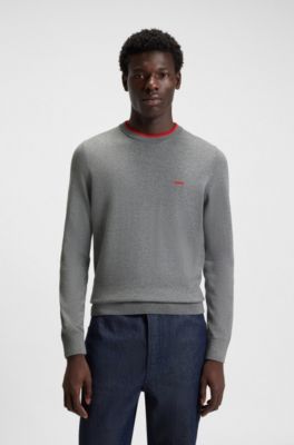 Regular-fit sweater in a cotton blend, Grey