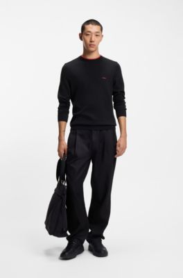 Pull Regular Fit en coton m&eacute;lang&eacute;, Bleu fonc&eacute;