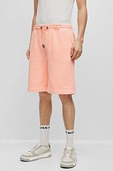 Cotton-blend relaxed-fit shorts with embroidered logo, Light Orange