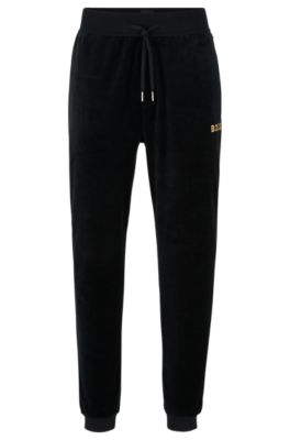 BOSS Cotton blend velour tracksuit bottoms with embroidered logo