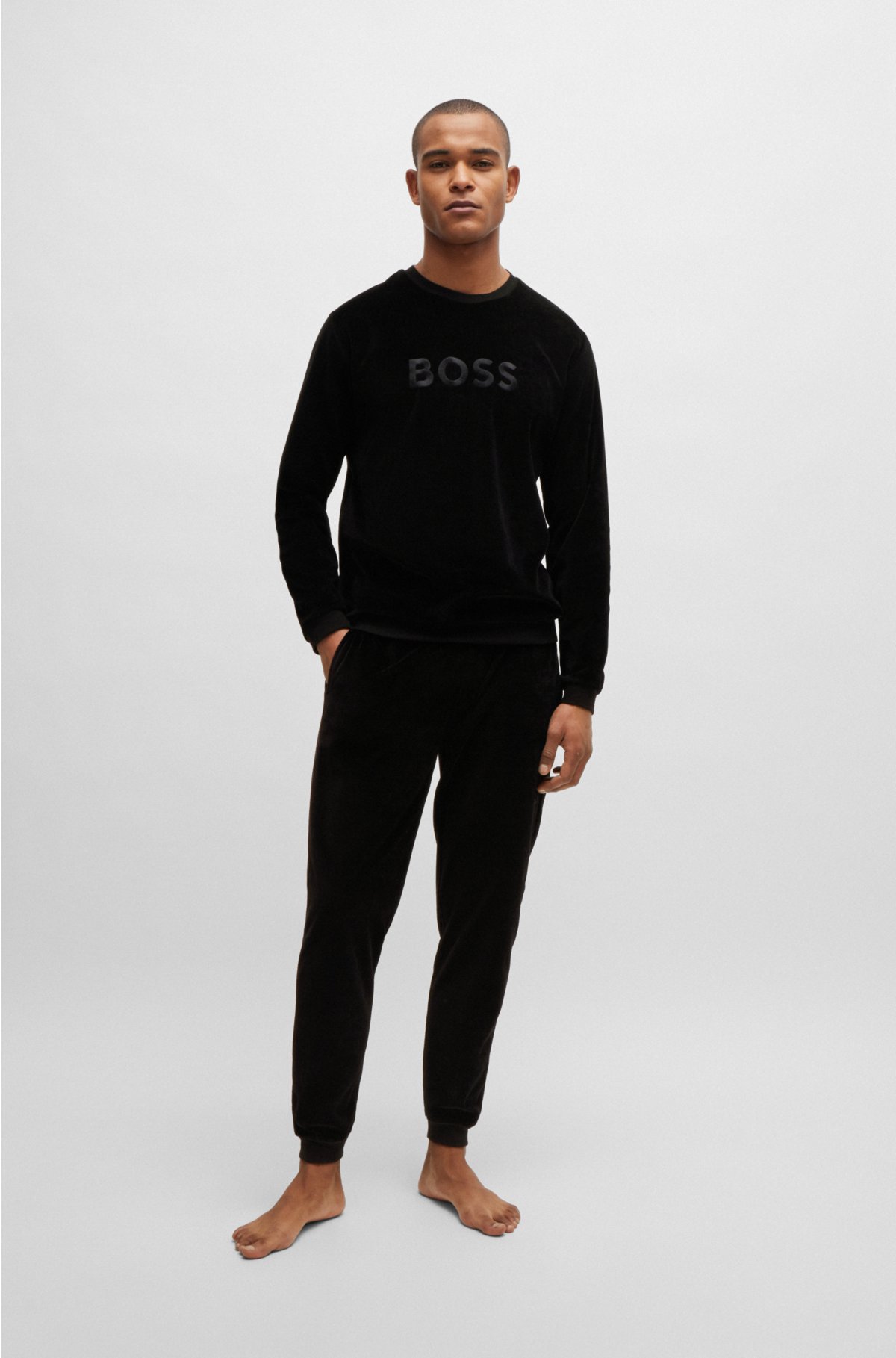 BOSS - Cotton-blend tracksuit bottoms with metallic logo
