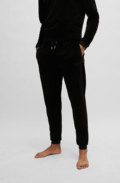 Cotton-blend velour tracksuit bottoms with embroidered logo, Black
