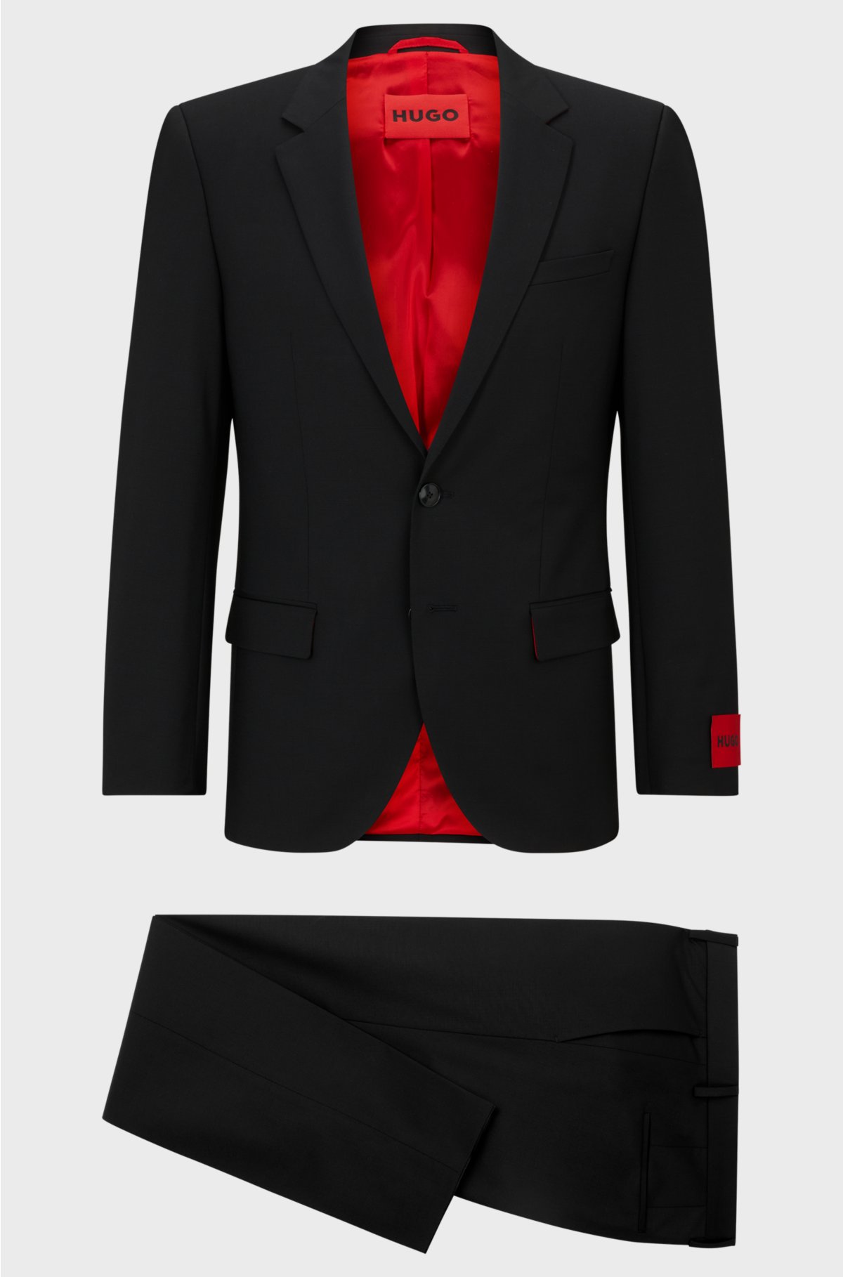 Slim-fit suit in a performance-stretch wool blend, Black