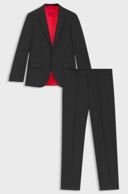 Slim-fit suit in a performance-stretch wool blend, Black