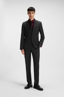Slim-Fit Anzug aus funktionalem Stretch-Woll-Mix, Schwarz