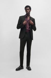 Costume Slim en laine mélangée stretch performante, Noir